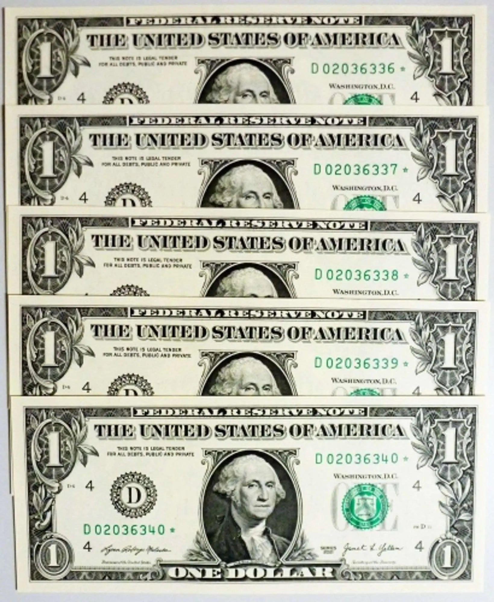 2021 $1 Star Notes Cleveland-Consecutive Series - 5 Superb Crisp Heritage Pastime