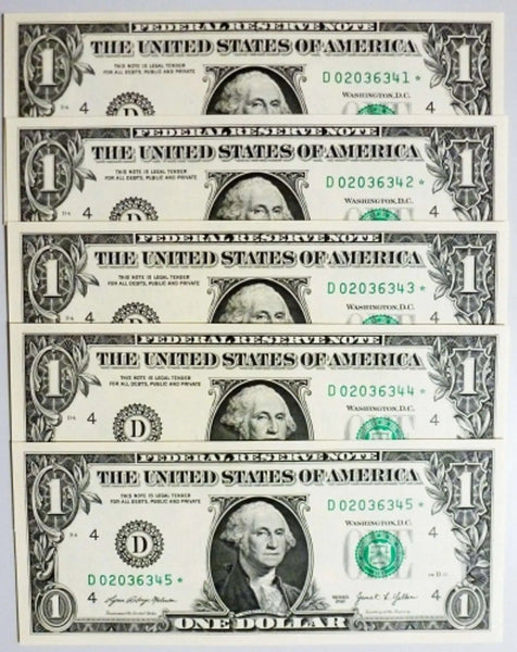 2021 $1 Star Notes - Cleveland Consecutive Series - 5 Superb Crisp UNC Heritage Pastime