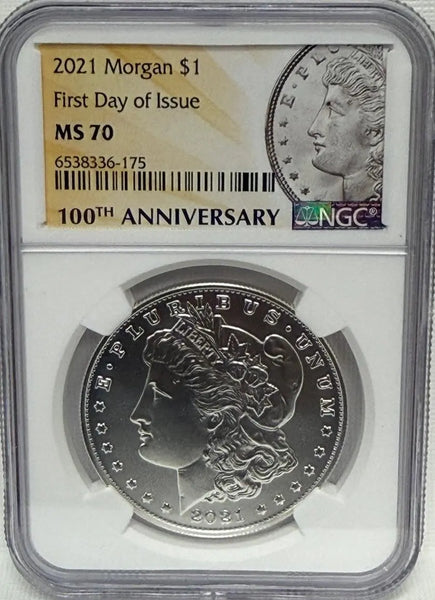 2021 Morgan $1 First Day of Issue 100th Anniversary MS70 – Limited Edition Commemorative Coin Heritage Pastime