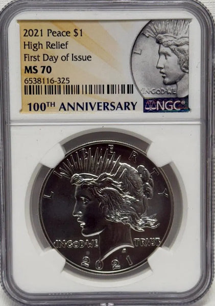 2021 Peace Silver Dollar High Relief MS70 – 100th Anniversary First Day of Issue Heritage Pastime