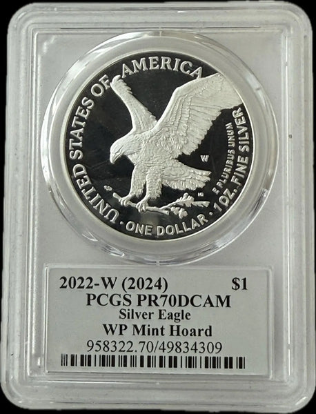 2022-W (2024) American Silver Eagle $1 – West Point Mint Hoard – PR70 Deep Cameo PCGS Heritage Pastime