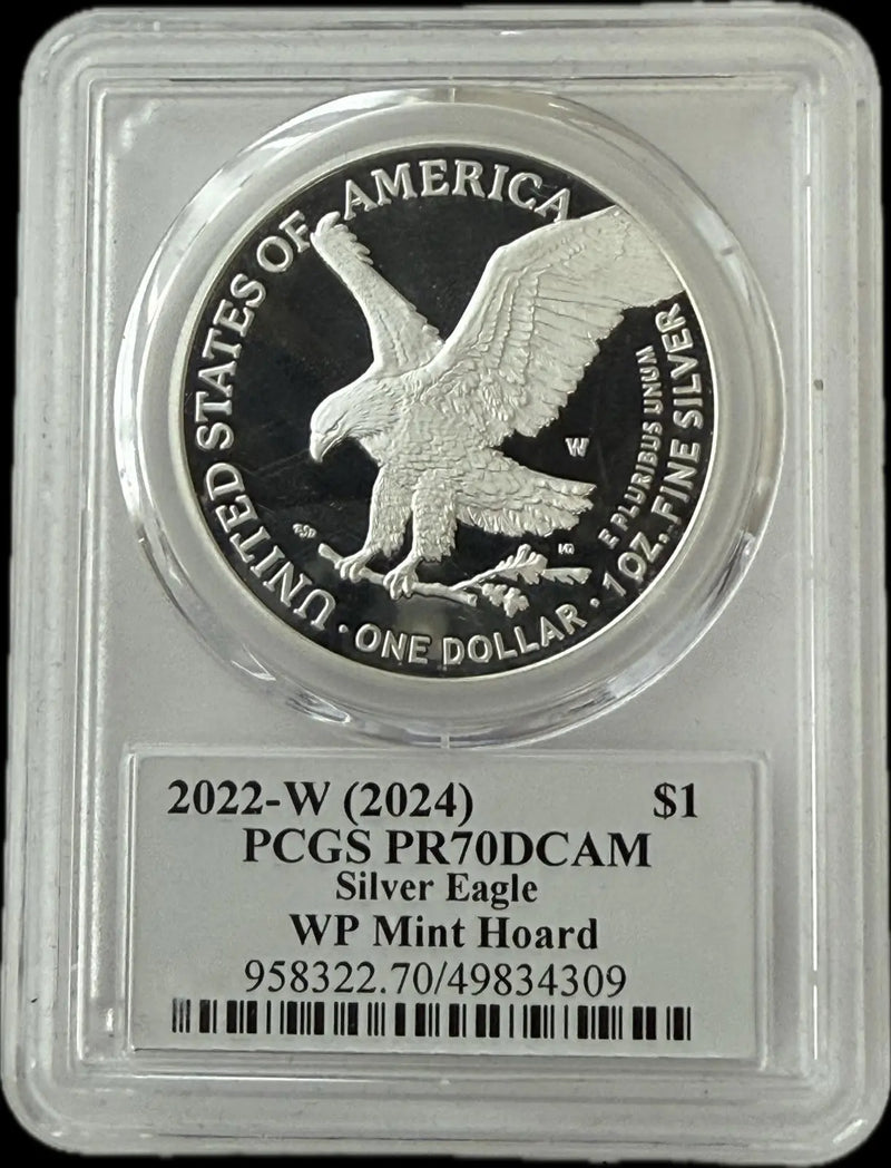 2022-W (2024) American Silver Eagle $1 – West Point Mint Hoard – PR70 Deep Cameo PCGS Heritage Pastime