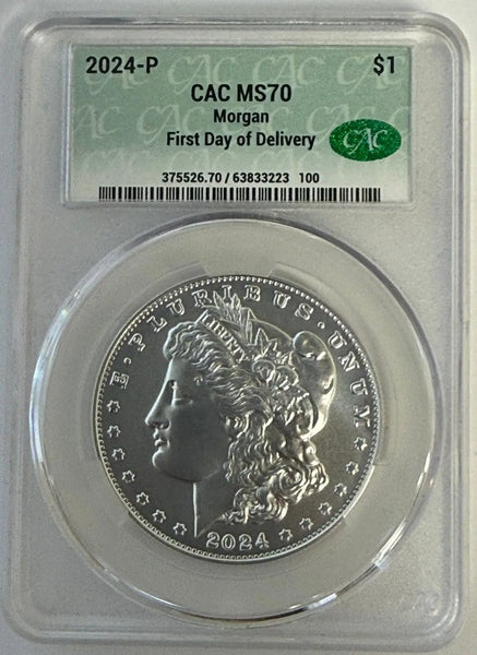 2024-P Morgan Silver Dollar – CAC MS70 | First Day of Delivery | Perfect Modern Strike Heritage Pastime