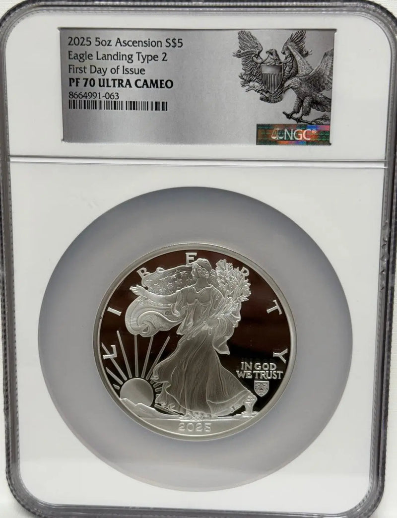 2025 $5 5oz Ascension Silver Eagle Landing Type 2 First Day of Issue PF 70 ULTRA CAMEO Heritage Pastime