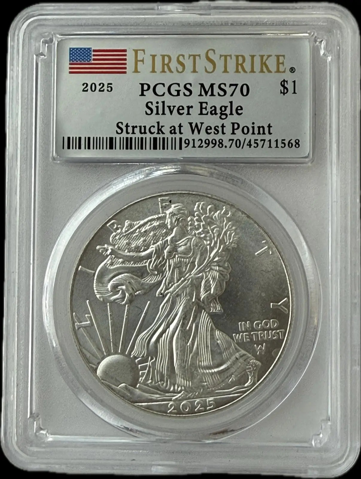 2025 American Silver Eagle $1 – First Strike – PCGS MS70 West Point Mint Coin Hub