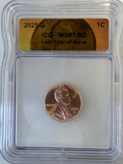 2025-D Lincoln Cent 1C ICG MS67 RD – Last Year of Issue