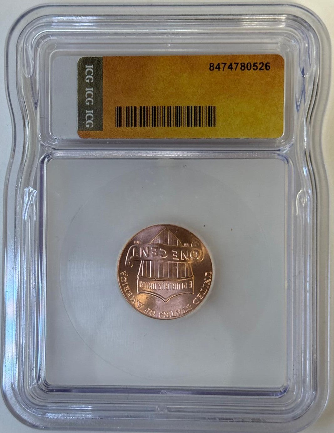 2025-D Lincoln Cent MS67 Red reverse showing Lincoln Memorial design in ICG slab