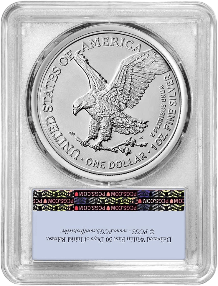 2026 American Silver Eagle heraldic eagle reverse with PCGS security strip detail