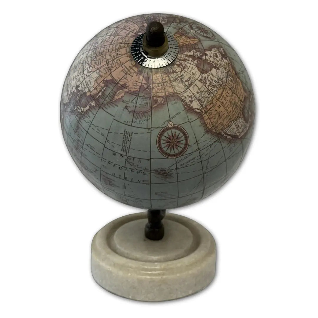 5" Teal World Map Globe with a marble base Coin Hub