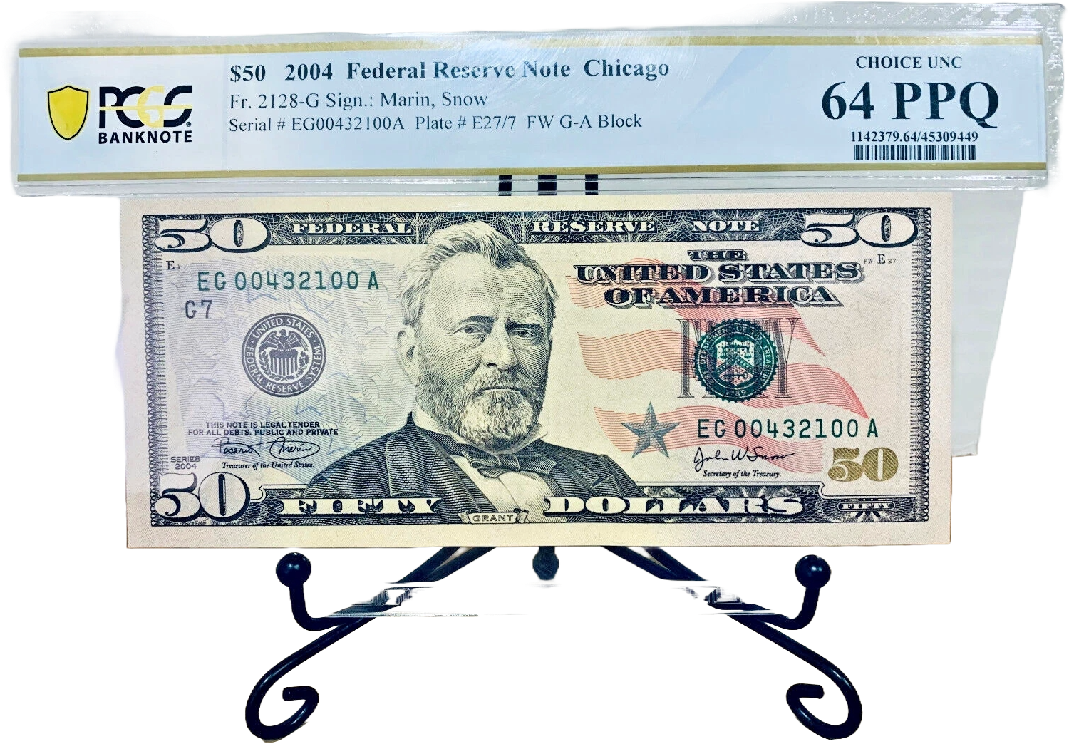 2004 $50 FRN PCGS 64PPQ Fancy PARTIAL REVERSE LADDER BOOKEND Serial #EG00432100A