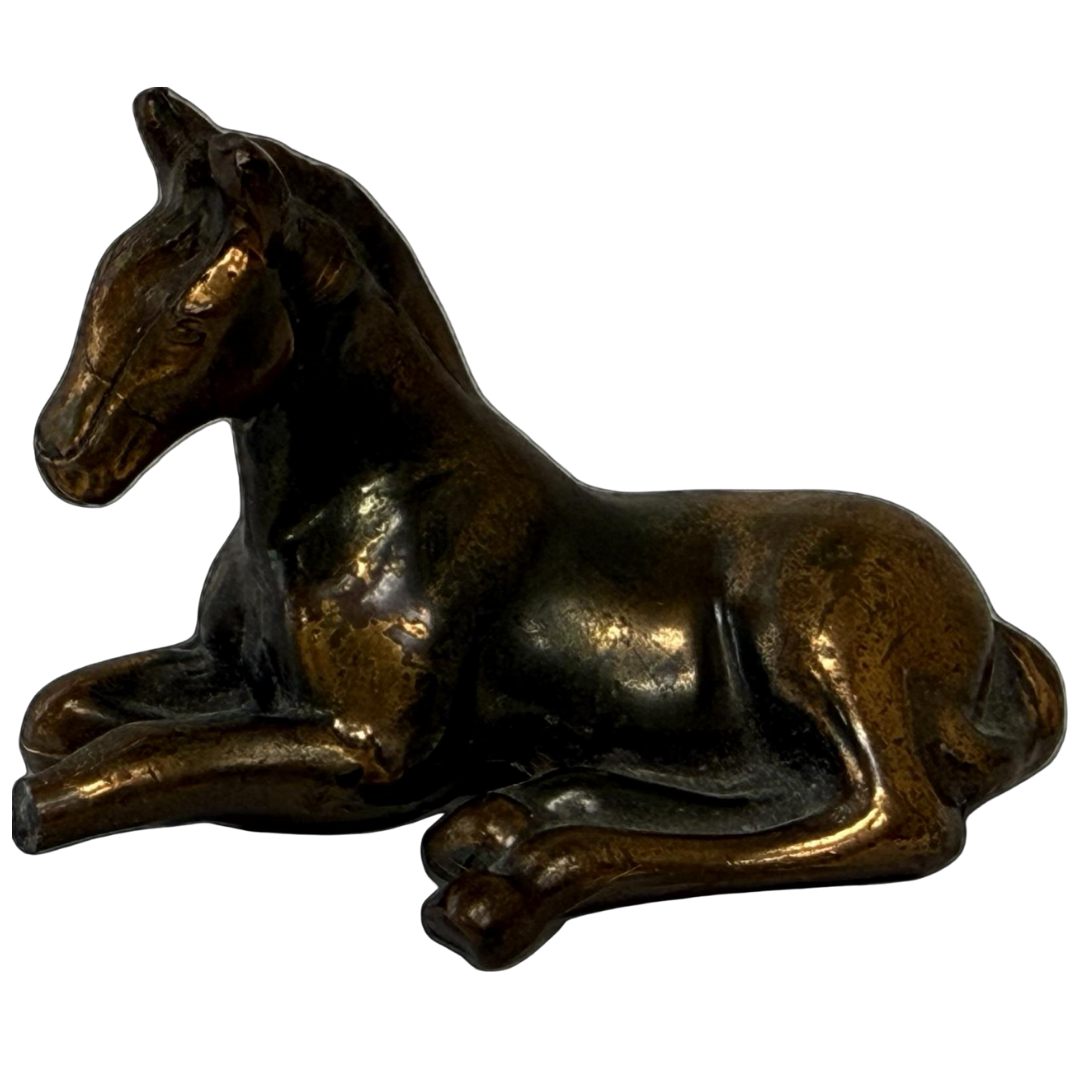 Vintage Bronze Horse on Ground Sculpture by Debi Pollock.