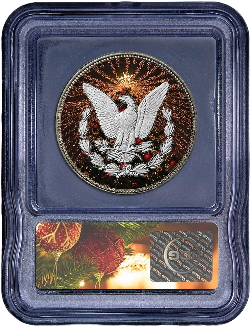 ICG Christmas Label Genuine 1921 U.S. Morgan Silver Dollar Colorized Christma...