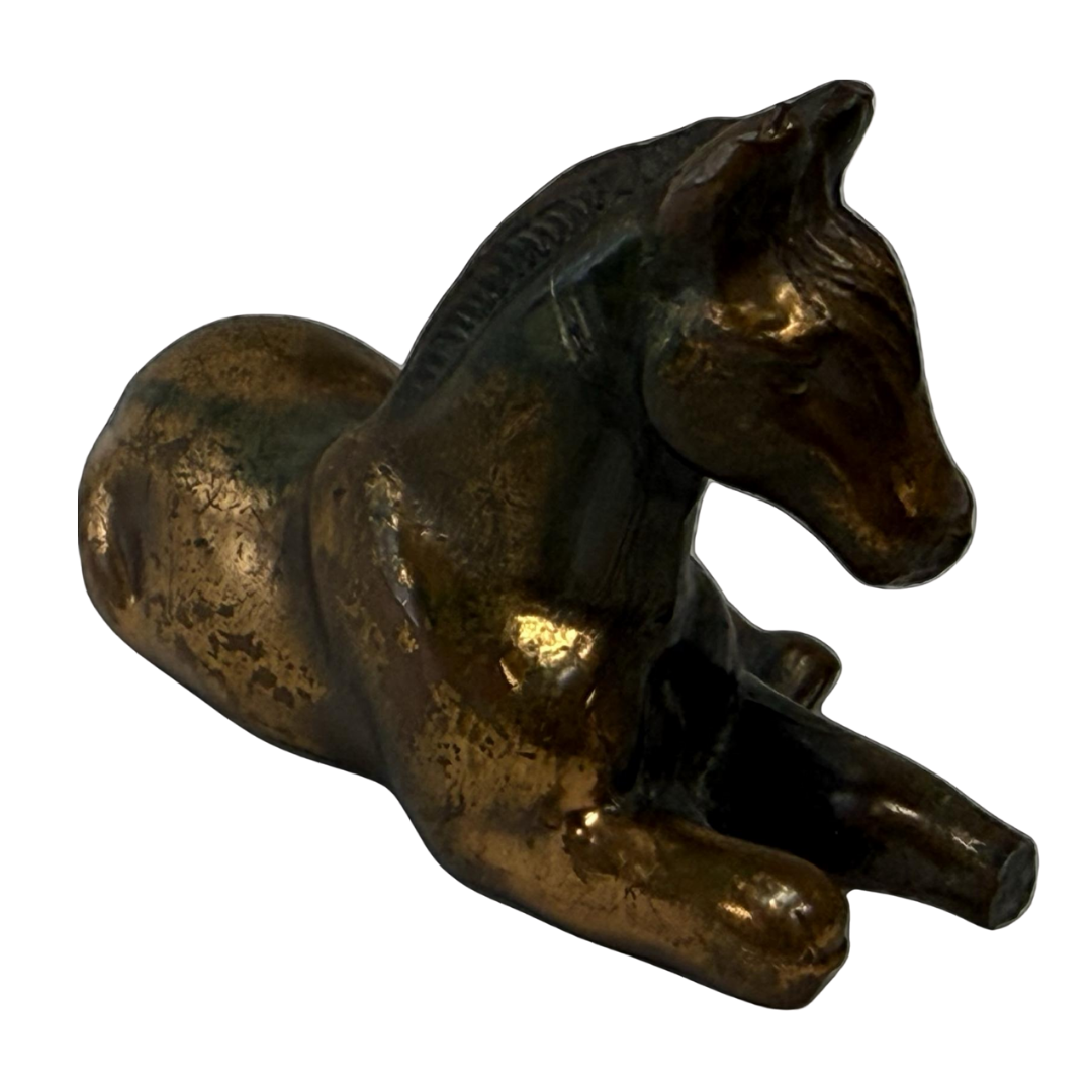 Vintage Bronze Horse on Ground Sculpture by Debi Pollock.