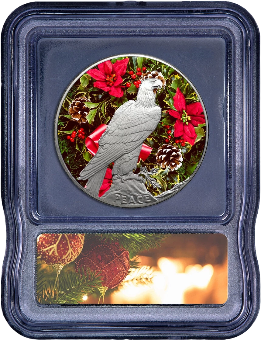 ICG Christmas Label Genuine 1922 U.S. Peace Silver Dollar Colorized Christmas..