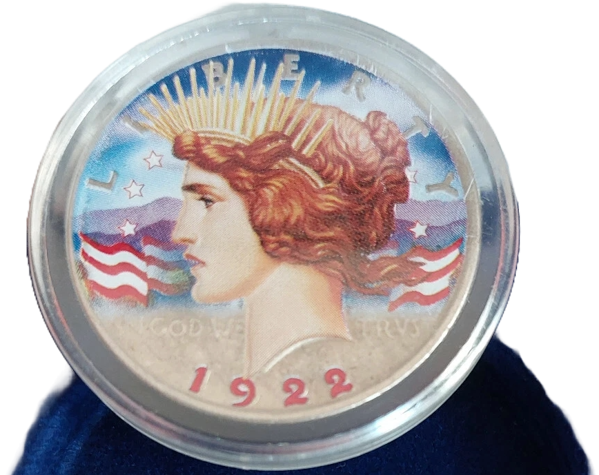1922 PEACE Antique SILVER DOLLAR $1 Coin COLORIZED Painted w/Airtite & Gift Box