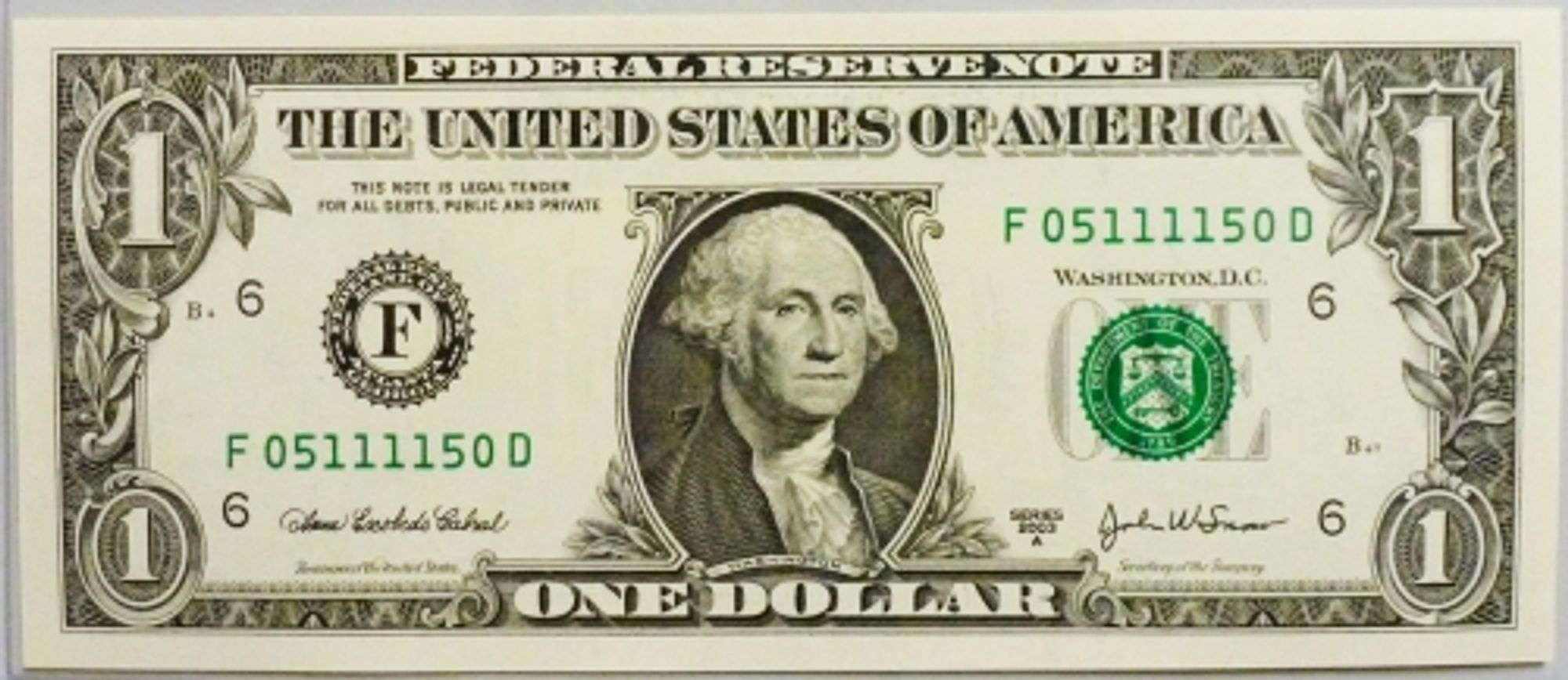 Superb Crisp 2003A $1 Note Atlanta Fancy Radar Number 05111150!