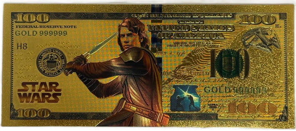 Anakin Skywalker Star Wars $100 Novelty Gold Foil Note – 24K Gold Plated Collectible Bill Heritage Pastime
