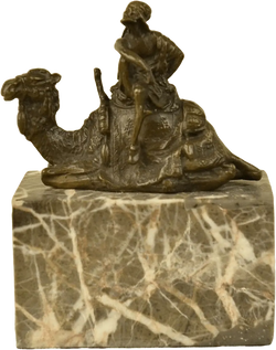 Arab Man Camel Rider Bronze Sculpture | Lost Wax Cast | Marble Base | Detailed Desert Scene