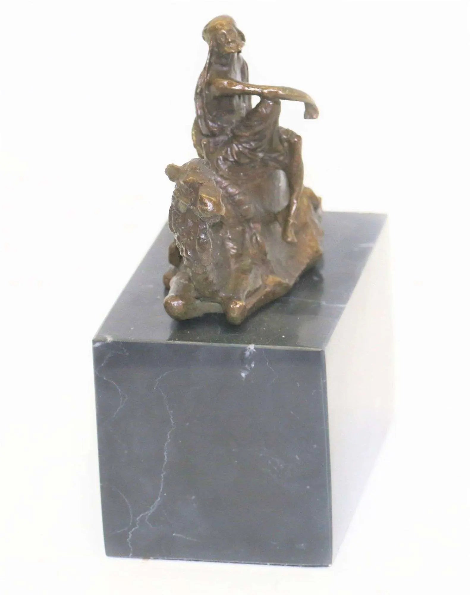 Arab Man Camel Rider Bronze Sculpture | Lost Wax Cast | Marble Base | Detailed Desert Scene Heritage Pastime
