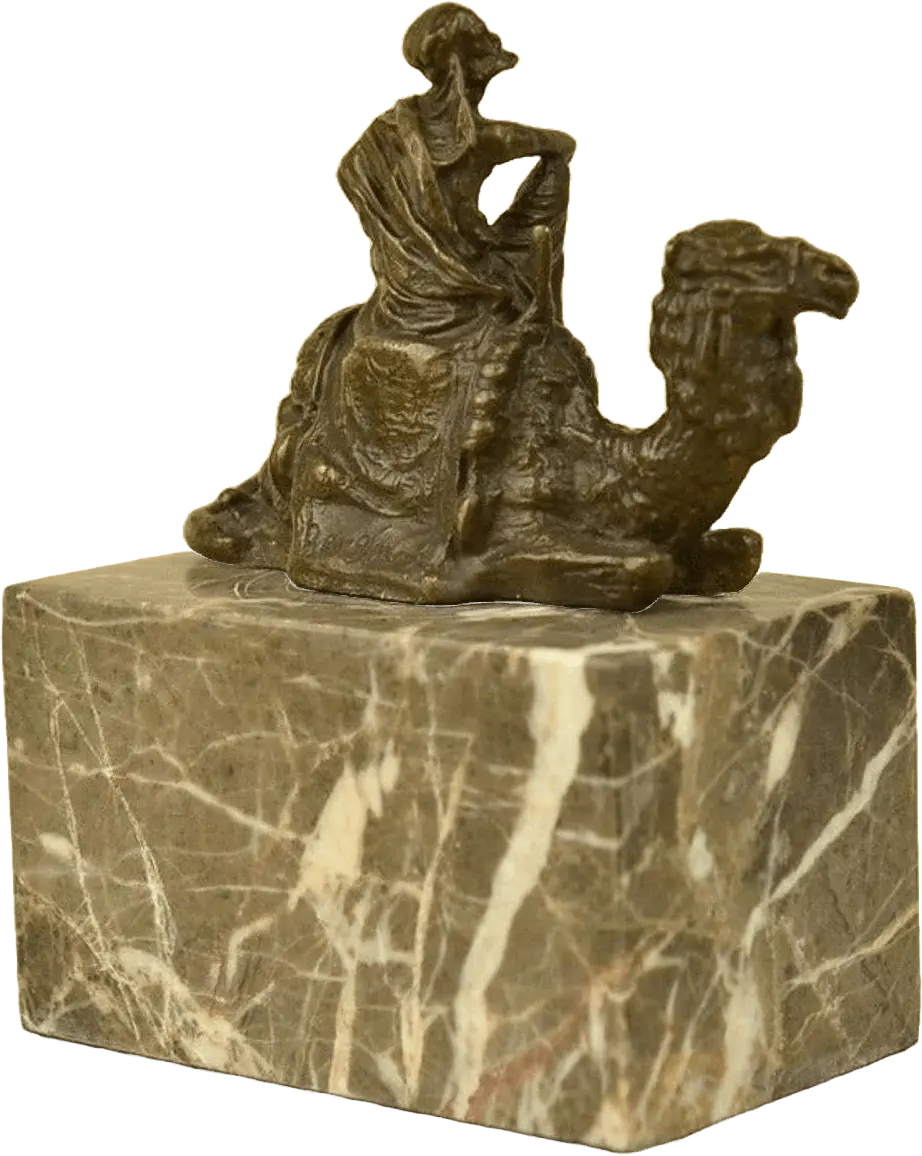 Arab Man Camel Rider Bronze Sculpture | Lost Wax Cast | Marble Base | Detailed Desert Scene Heritage Pastime