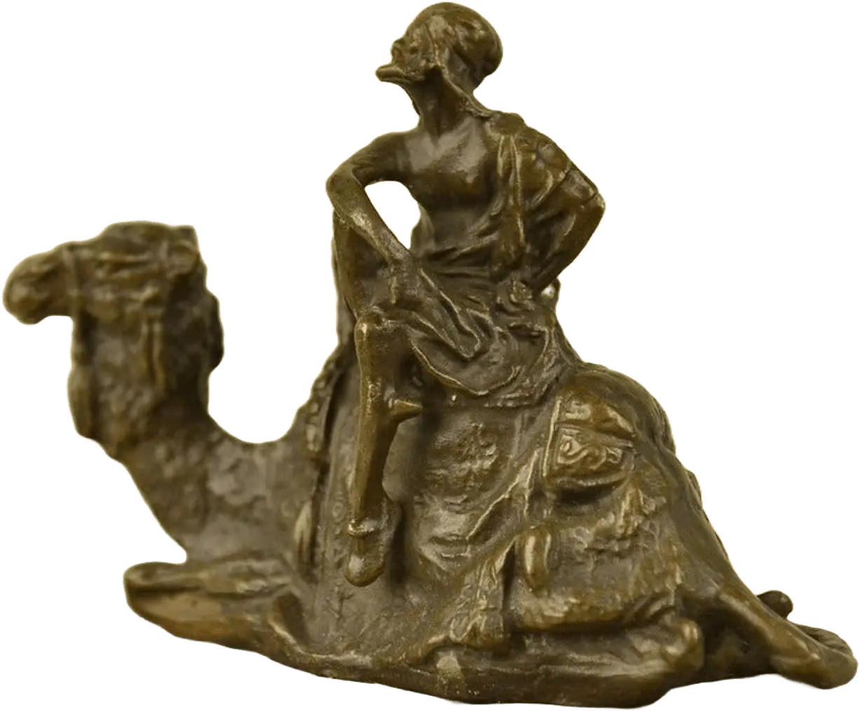 Arab Man Camel Rider Bronze Sculpture | Lost Wax Cast | Marble Base | Detailed Desert Scene Heritage Pastime