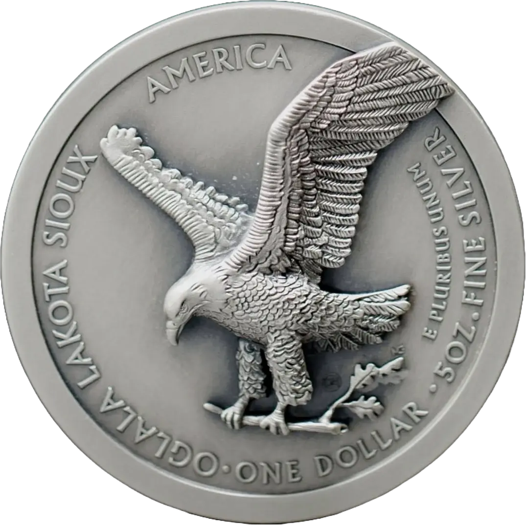 Beyond Relief 2025 First Day of Issue 5oz Type 2 Silver Eagle – Oglala Lakota Sioux Nation, MS70 Antiqued, Limited Edition #1290/2025 Coin Hub