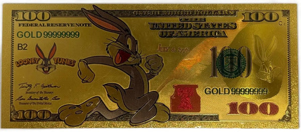 Bugs Bunny Looney Tunes $100 Novelty Gold Foil Note – 24K Gold Plated Collectible Bill Heritage Pastime
