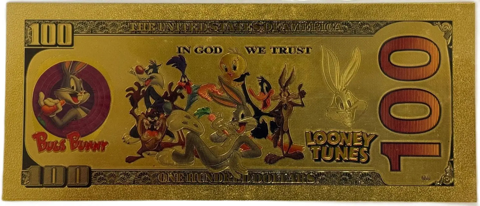 Bugs Bunny Looney Tunes $100 Novelty Gold Foil Note – 24K Gold Plated Collectible Bill Heritage Pastime