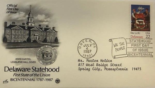 Delaware Statehood First Day Cover (FDC) – July 4, 1987 | U.S. Commemorative Postal Cover Heritage Pastime
