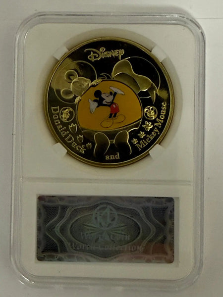 Disney Mickey Mouse & Donald Duck Gold-Plated Commemorative Coin – Collectible Medal (Encapsulated) Heritage Pastime