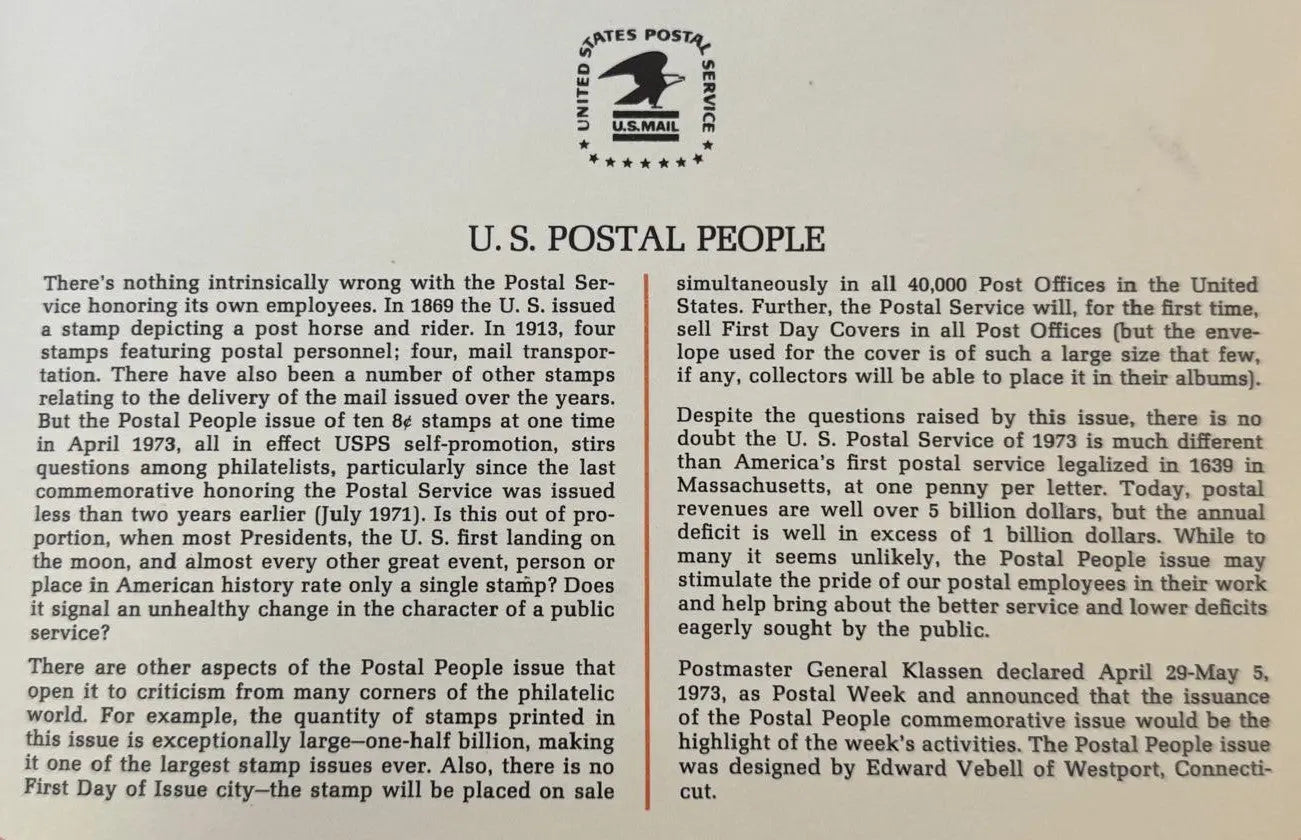 First Day Cover April 30, 1973 – USPS Employees Commemorative FDC | Rare United States Postal History Cover Heritage Pastime