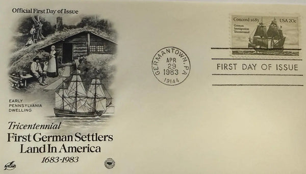 First Day Cover (FDC) 1983 – Tricentennial of First German Settlers in America (1683–1983) | Germantown, PA Commemorative Cover Heritage Pastime