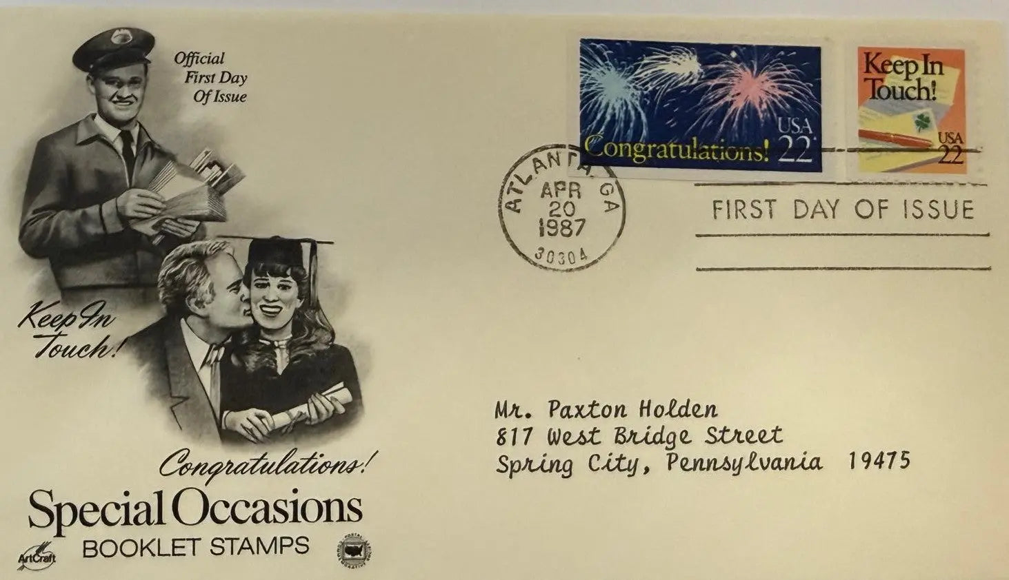 First Day Cover (FDC) 1987 – U.S. "Special Occasions" Stamp Series | Atlanta, GA Commemorative Cover Heritage Pastime