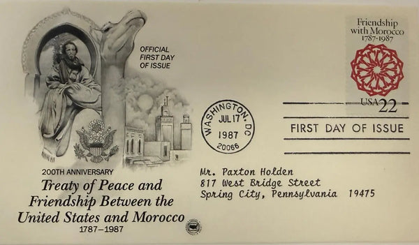 First Day Cover (FDC) – 200th Anniversary of U.S.–Morocco Treaty of Peace and Friendship | Commemorative U.S. Postal Cover Heritage Pastime