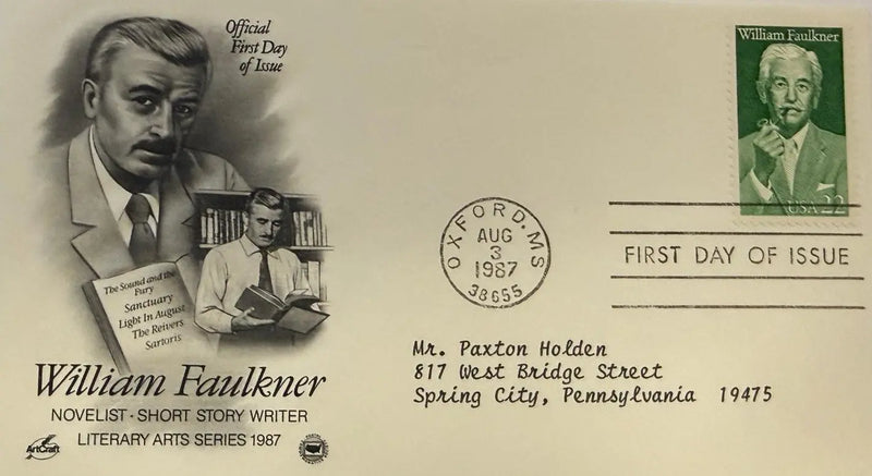 First Day Cover (FDC) – Commemorating William Faulkner | U.S. Stamp with ArtCraft Cachet Heritage Pastime