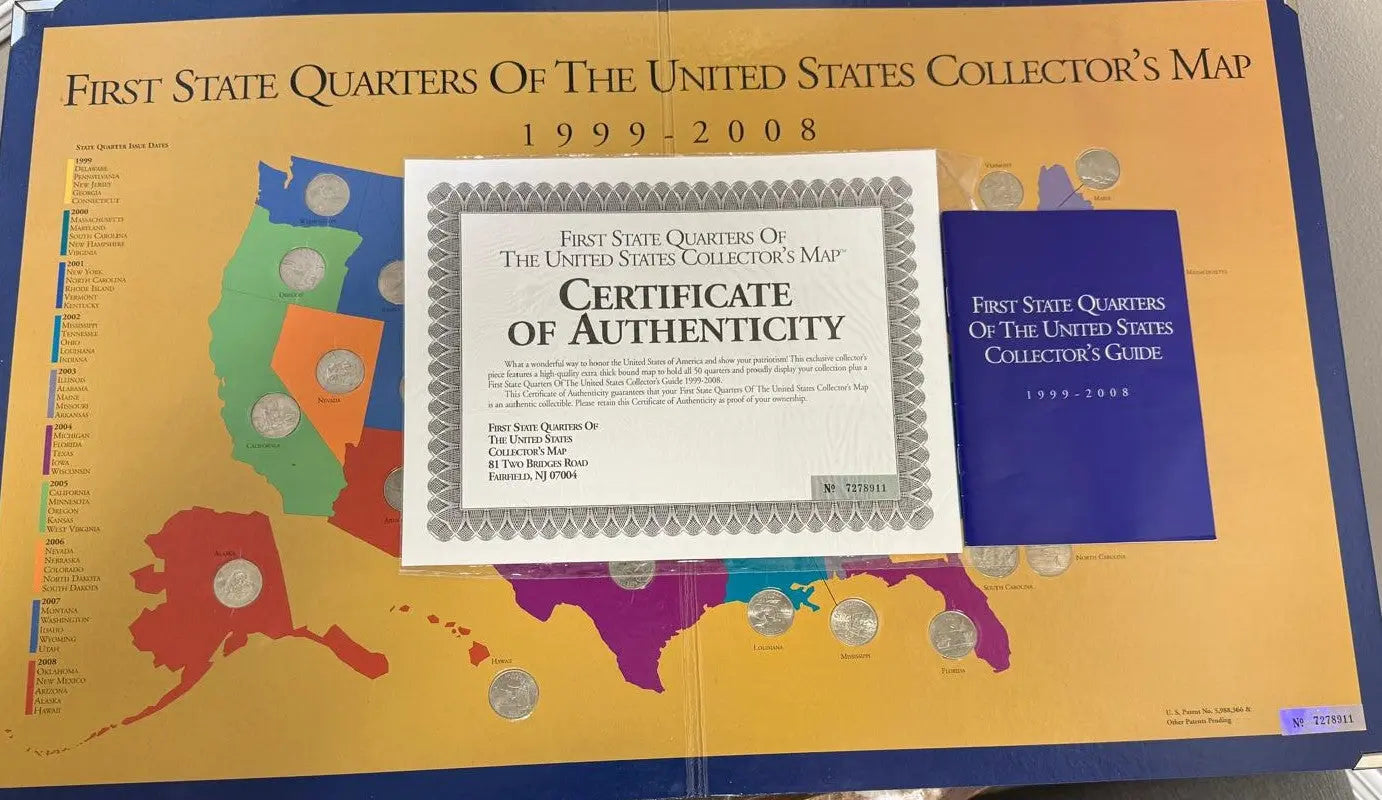 First State Quarters of the United States Collector’s Map (1999-2008) – Complete Set Display Coin Hub