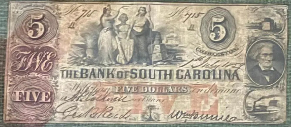 Framed South Carolina Obsolete Currency Collection – State Bank of Charleston Notes (1850s–1860s) Heritage Pastime