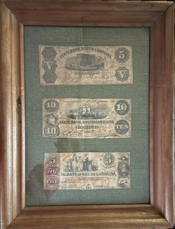 Framed South Carolina Obsolete Currency Collection – State Bank of Charleston Notes (1850s–1860s)