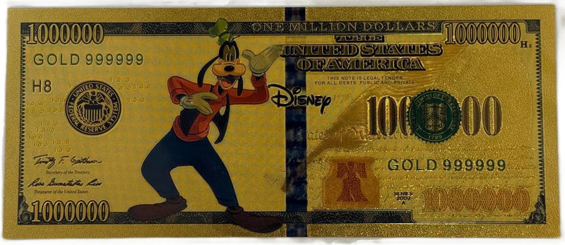 Goofy “One Million Dollars” Gold Foil Note – 24K Gold Plated Disney Collectible Bill Heritage Pastime