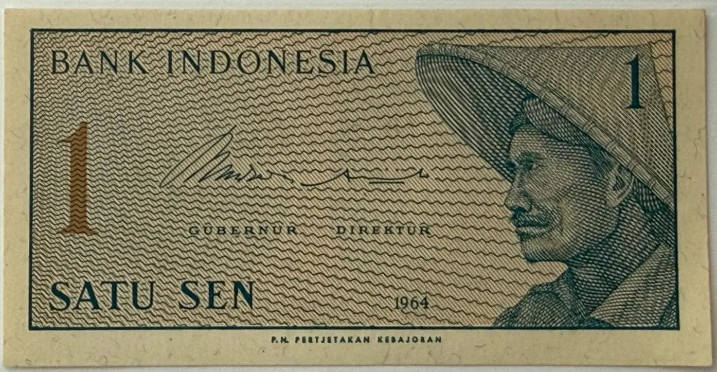 Indonesia 1 Sen Banknote (1964) – Dwikora Series | Peasant Portrait | Historic Demonetized Currency Heritage Pastime