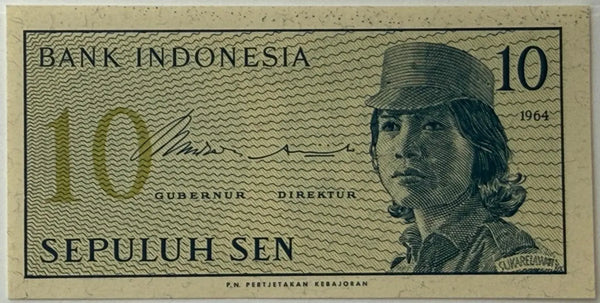 Indonesia 10 Sen Banknote (1964) – Gerwani Militia Woman | Dwikora Era | Historic Currency Heritage Pastime