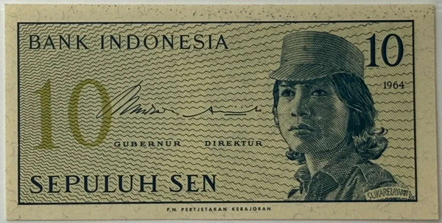 Indonesia 10 Sen Banknote (1964) – Gerwani Militia Woman | Dwikora Era | Historic Currency Heritage Pastime