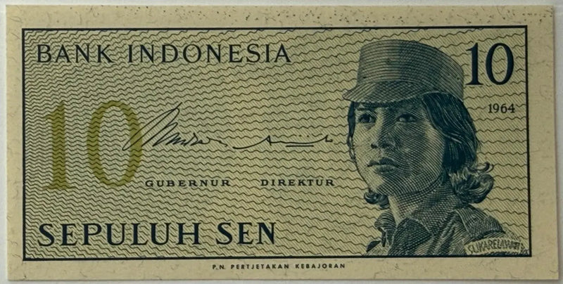 Indonesia 10 Sen Banknote (1964) – Gerwani Militia Woman | Dwikora Era | Historic Currency Heritage Pastime