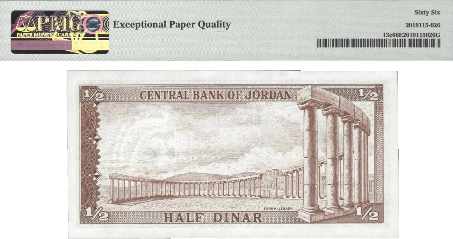 Jordan 1/2 Dinar ND (1959) P13c – Uncirculated Grade 66 Coin Hub