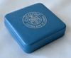 Closed blue Central Bank of Jordan presentation case for 1992 silver coin