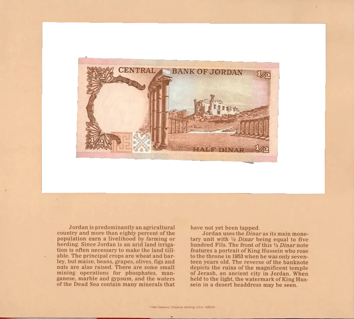 Jordan 1975 1/2 Half Dinar UNC P-17b Sign 15 Most Treasured Banknotes Heritage Pastime