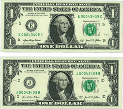 ¡Billetes de dólar con números de serie duplicados y números de serie idénticos!