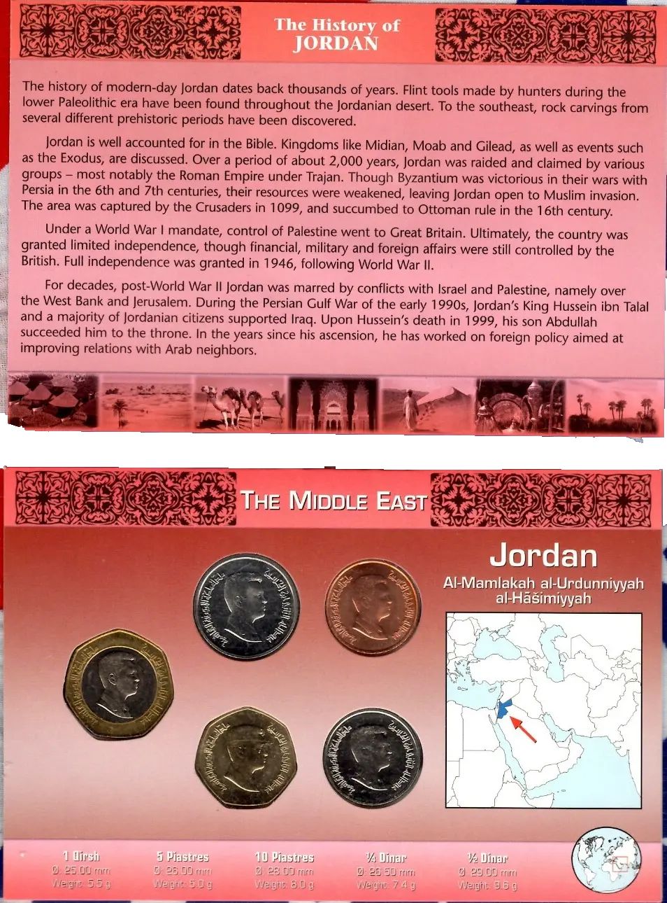 Littleton World Coin Set Jordan w/card 2000-2009 UNC 1/2 Dinar 2008 Qirsh 2000 Coin Hub