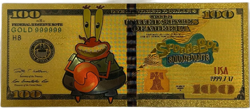 Mr. Krabs SpongeBob $100 Novelty Gold Foil Note – 24K Gold Plated Collectible Bill Heritage Pastime