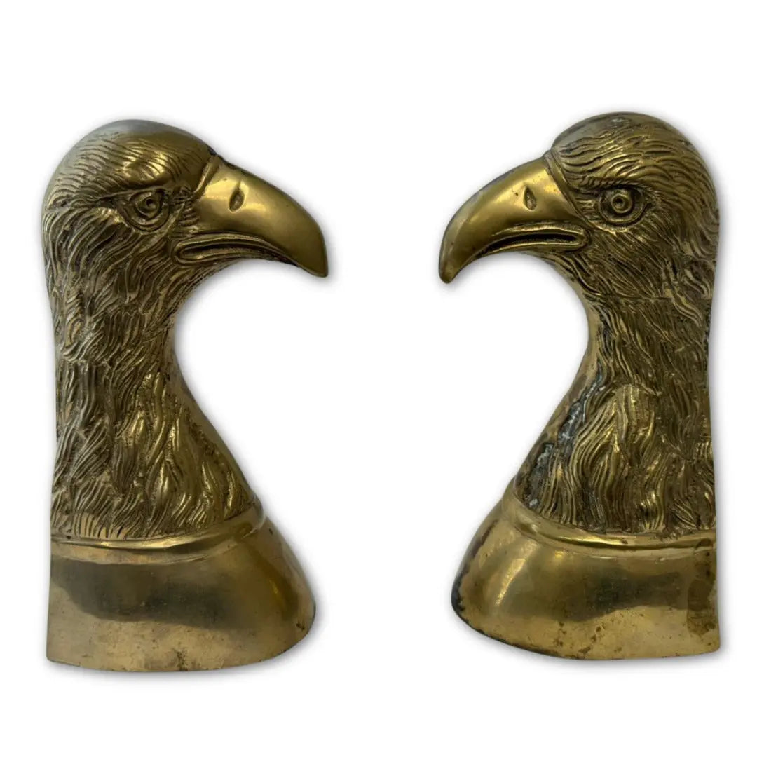 Pair of Vintage Brass American Eagle Head Bookends. Coin Hub